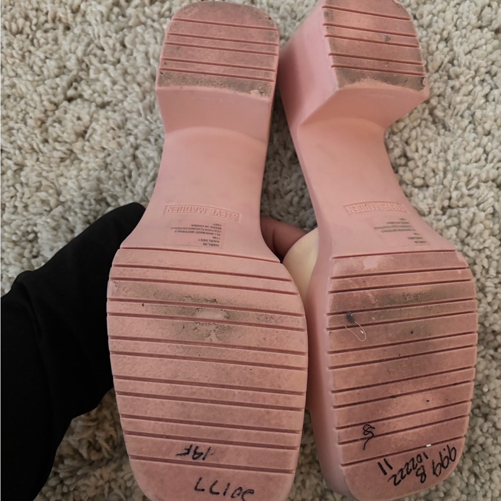 Steve Madden Harlin Pink Slide Sandal Block Heels Size 11 - Picture 4 of 7